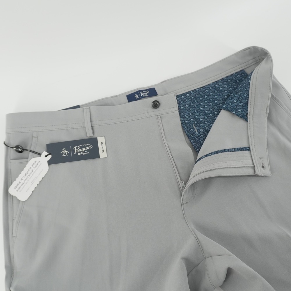Original Penguin Trousers Men 38x32 Gray Slim Fit Repreve Stretch Flat Front